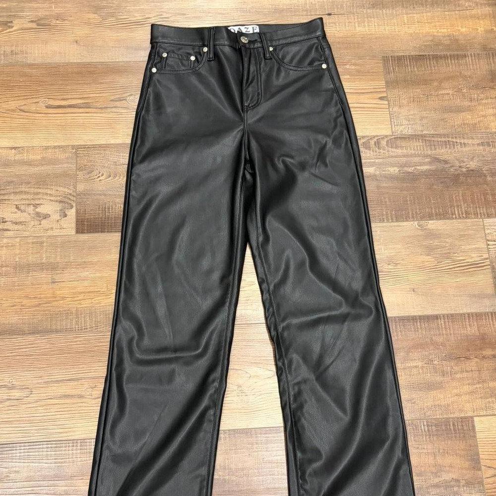 DAZE black faux leather biker pants glam rock festival whimsigoth Alt Size 2